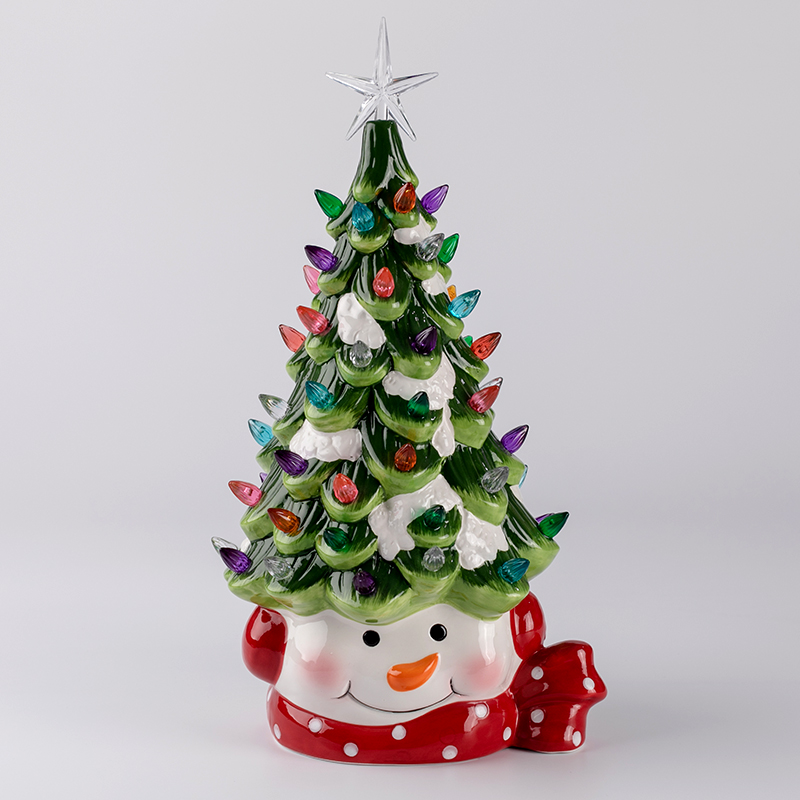 ライトセラミック装飾クリスマスキャラクター雪だるまサンタとクリスマスツリー