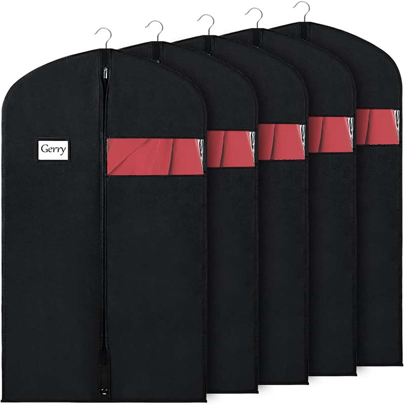不織布ブティックをカスタマイズして利用できる黒のジッパー付きスーツカバーオーガンザガーメントバッグと透明なウィンドウのスーツバッグ