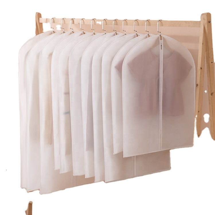 半透明の服は高品質で防塵の再生ポリ製カスタム吊り下げガーメントカバーバッグ ホワイト