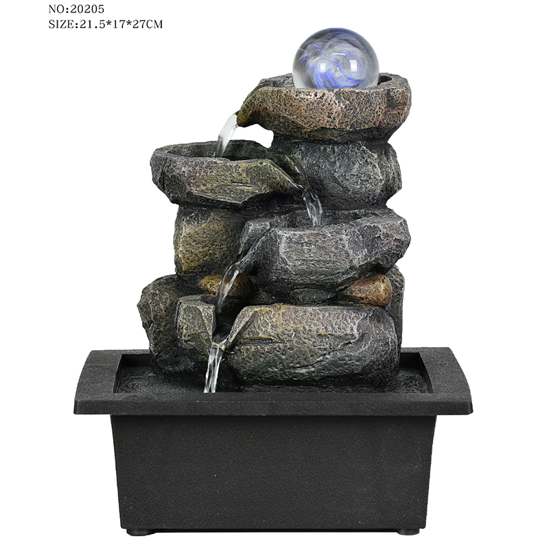 素敵な家の装飾の本物の石のスタイルの樹脂製卓上噴水、販売用のカラフルなガラスローリングボール付き